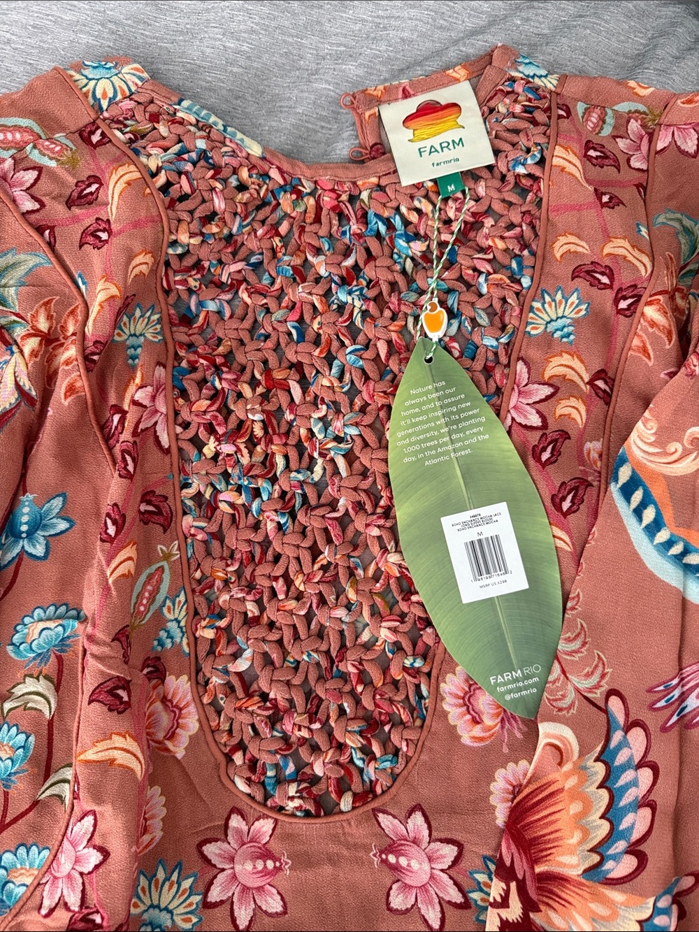 FARM Rio Terracotta Floral Smocked V-Neck Maxi Dress - Picture 3 of 4